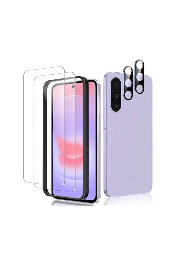can 2+2 Pack for Samsung Galaxy A37 5G Screen Protector & Camera Lens Protector, Ultra HD Tempered Glass with Easy Installation Frame, Anti-Fingerprint, Anti-Scratch, Case Friendly, Bubble Free