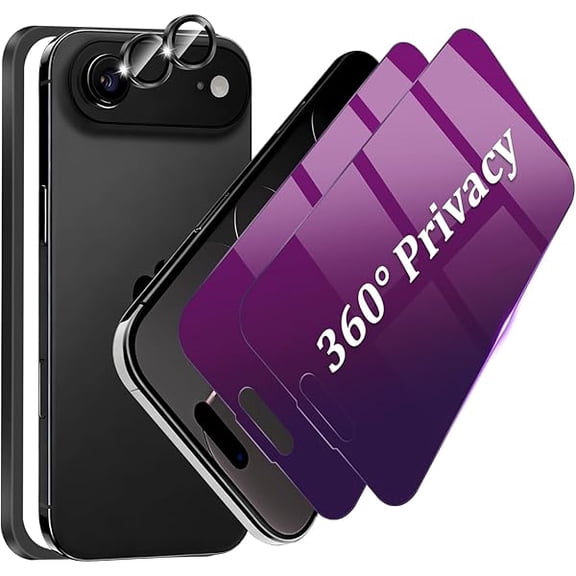 can [2+2Pack] for iPhone Air 360 Degree Purple Privacy Screen Protector with Camera Protector, 4-Way Anti-Spy Tempered Glass Film with Metal HD Lens Protector, Anti-Scratch Easy Installation