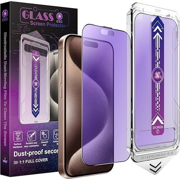 can 2-Pack Anti Blue Light Matte Screen Protector for iPhone 16 Pro Max 6.9-Inch, Auto Dust Removal, No Bubbles, High Definition Clear, Easy Installation