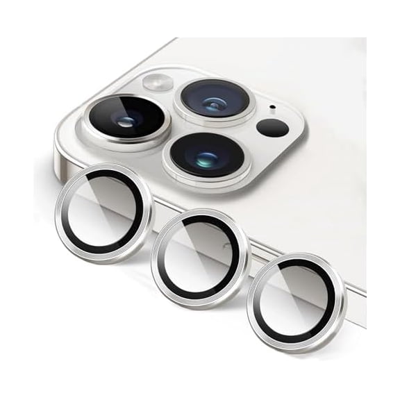 can 2 Pack Camera Lens Protector for iPhone 14 Pro/iPhone 14 Pro Max/iPhone 15 Pro/iPhone 15 Pro Max,9H Tempered Glass Scratch Resistant Metal Ring Camera Cover Accessories,Silver