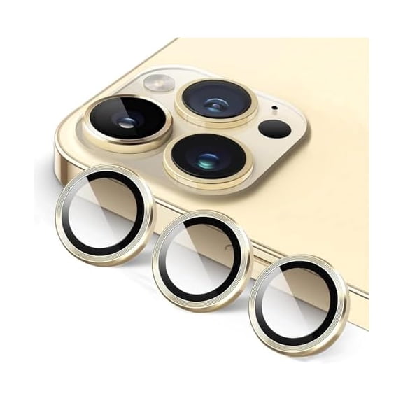 can 2 Pack Camera Lens Protector for iPhone 14 Pro/iPhone 14 Pro Max/iPhone 15 Pro/iPhone 15 Pro Max,9H Tempered Glass Scratch Resistant Metal Ring Camera Cover Accessories,Gold
