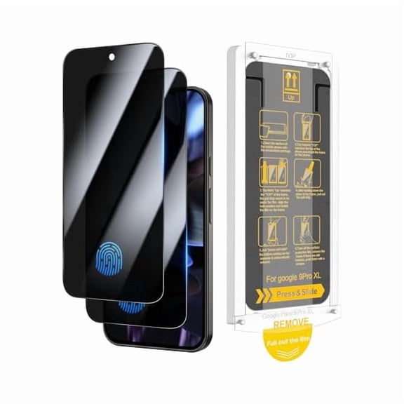 can for 2 Pack Google Pixel 9 Pro XL/Pixel 10 Pro XL Privacy Screen Protector, [Fingerprint Support] - Easy Installation with Pull Strip Alignment Frame, Bubble-Free Tempered Glass Film