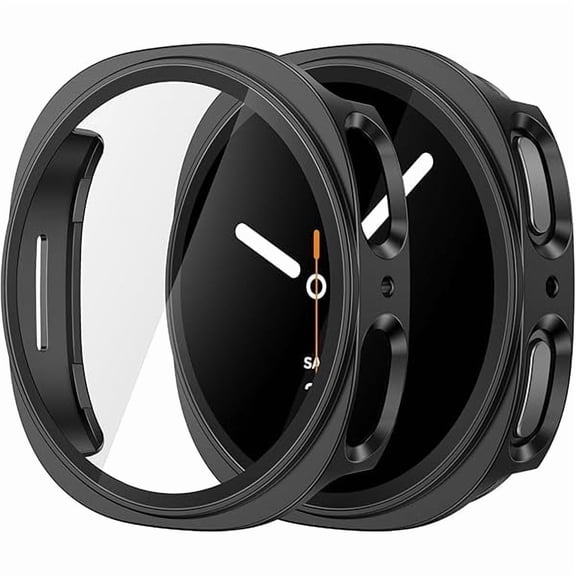 can 2-Pack Hard PC Case with Tempered Glass Screen Protector for Samsung Galaxy Watch 8 40mm, Overall Protection Anti-Slip Scratch-Resistant Cover for Galaxy Watch8, Black