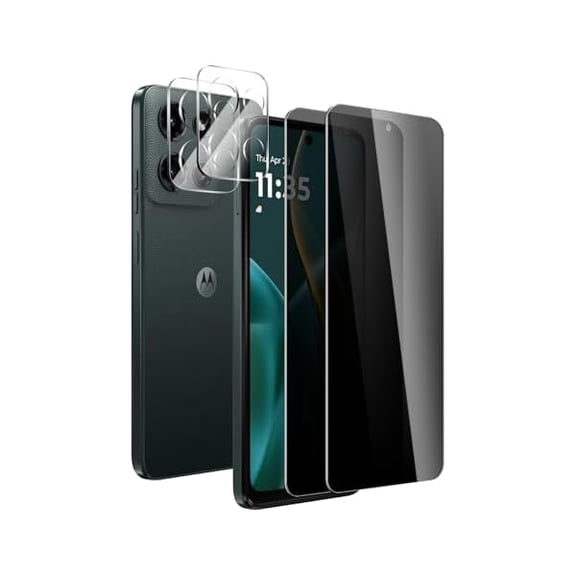 can 2 Pack Privacy Screen Protector for Motorola Moto G Play 2025 with 2 Pack Camera Lens Protector, 9H Hardness Double Shatterproof Anti-Spy Tempered Glass Film, Easy Installation