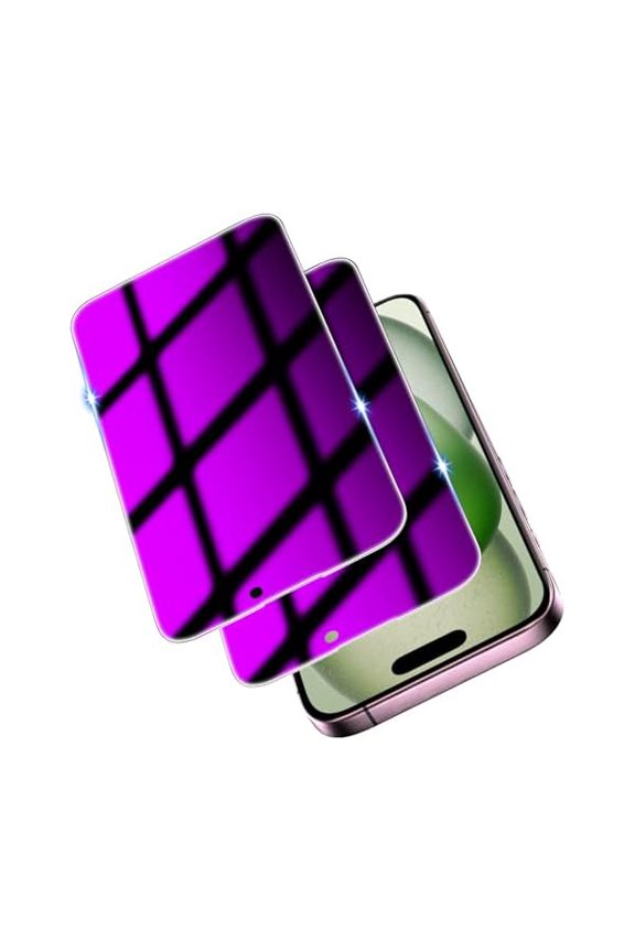 can 2 Pack Privacy Screen Protector iPhone 15 Plus Anti Spy Private Tempered Glass, Purple Gradient Colorful Anti Blue Light Full Coverage