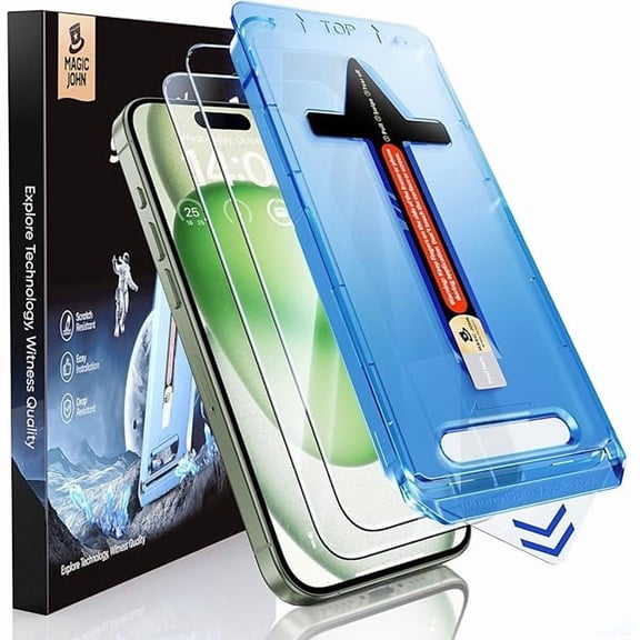 can 2 Pack for iPhone 15 Plus 6.7 inch Tempered Glass Screen Protector, Auto Dust-Elimination Installation, Bubble Free, Dynamic Island Compatible, HD Clear, Easy Installation
