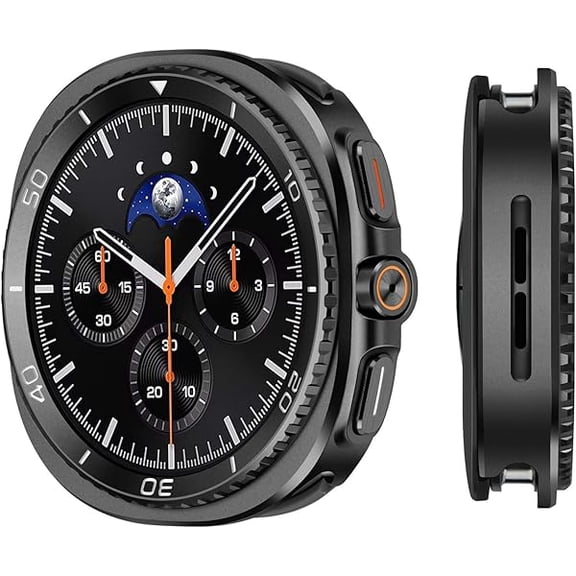 can 3 in 1 Metal Case Compatible with Samsung Galaxy Watch 8 Screen Protector 44mm, Rugged Protective Bumper with Back Frame + Tempered Glass Film for Galaxy Watch 8 44mm, Black/White