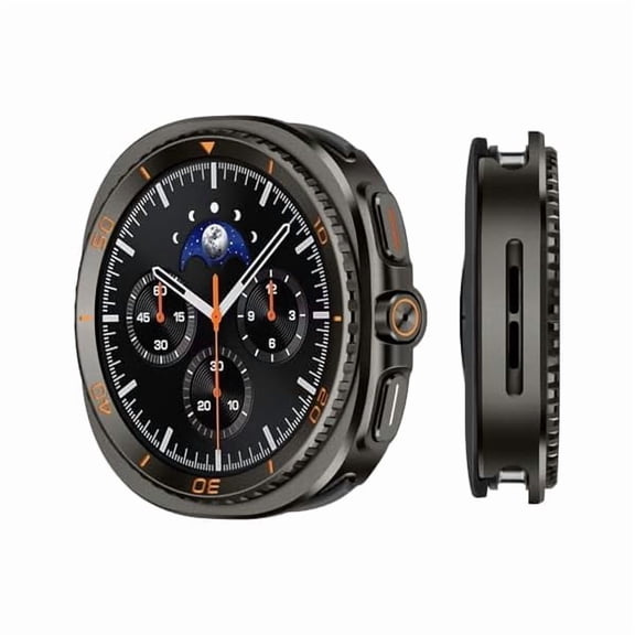 can 3 in 1 Metal Case Compatible with Samsung Galaxy Watch 8 Screen Protector 44mm, Rugged Protective Bumper with Back Frame + Tempered Glass Film for Galaxy Watch 8 44mm, Graphite/Orange