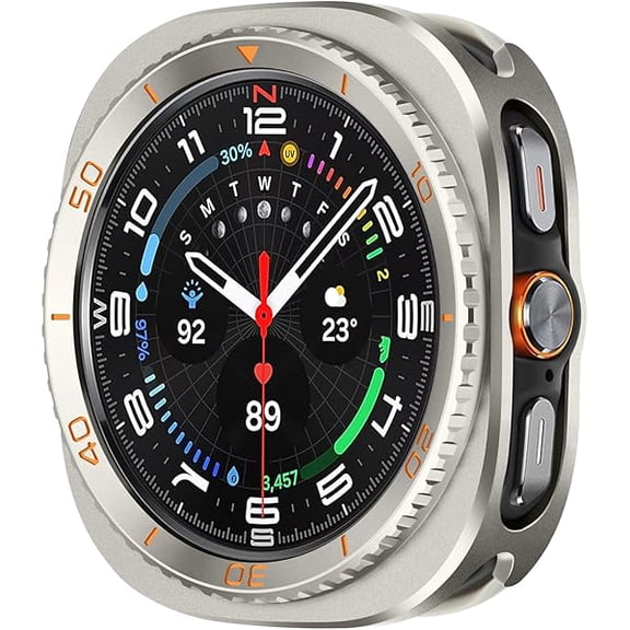 can 3 in 1 Metal Case for Samsung Galaxy Watch Ultra Case (2025/2024) 47mm with Screen Protector, Rugged Bumper Scratch Resistant Protection Cover for Galaxy Watch 7/8 Ultra, Numeric-Titanium/Orange