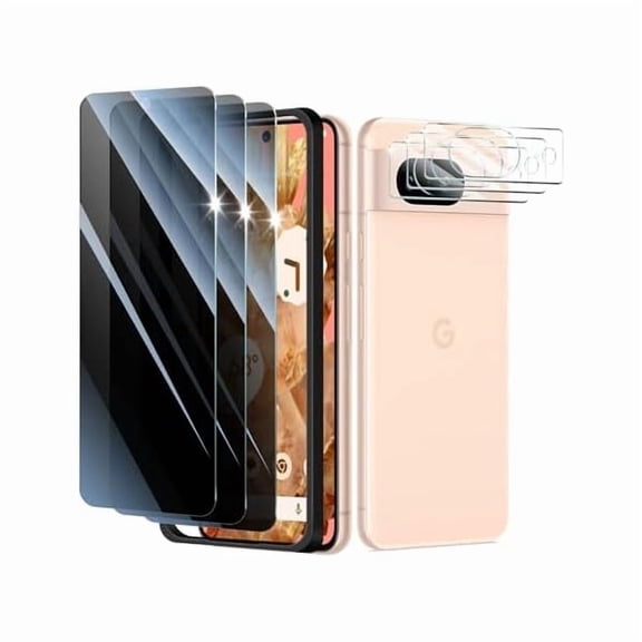 can 3+3+1-Pack, Privacy Screen Protector and Camera Lens Protector for Google Pixel 8 with Installation Alignment Aid, Anti-Spy Tempered Glass Film, Dark Private Black Protection, Anti-Scratch