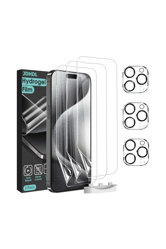 can [3+3 Pack Hydrogel Film Screen Protector for iPhone 15 Pro Max(NOT Glass) with Tempered Glass Camera Lens Protector, Soft TPU Transparent Protective Screen Protector Film