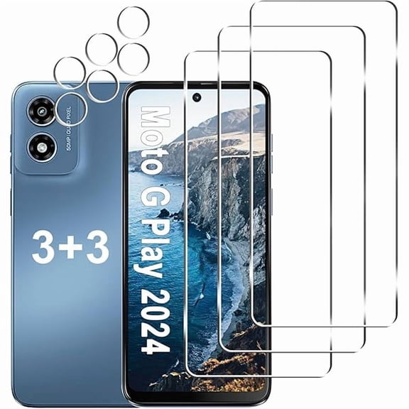 can [3+3 Pack] Moto G Play 2024 Screen Protector + Camera Lens Protector, 9H Tempered Glass, Anti Scratch, Easy Installation, Bubble Free, HD Screen Protector for Motorola Moto G Play 2024