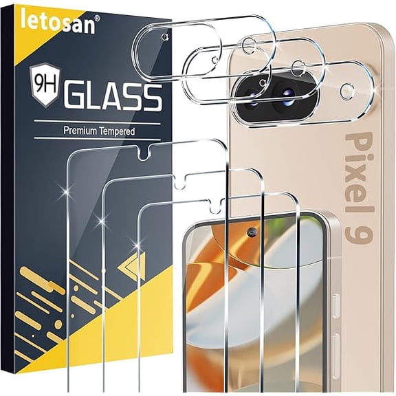 can 3 Pack for Google Pixel 9 Screen Protector Tempered Glass + 3 Pack Camera Lens Protector, Military Grade Shatterproof, 9H Hardness, Fingerprint Unlock,Case Friendly 6.3 Inch