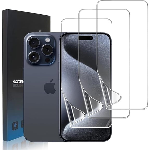 can 3 Pack Hydrogel Film Screen Protector for iPhone 15 Pro, Transparent Soft TPU Screen Protector for iPhone 15 Pro 6.1", Anti-Bubble, Scratch Resistant, Easy Installation, Case Friendly