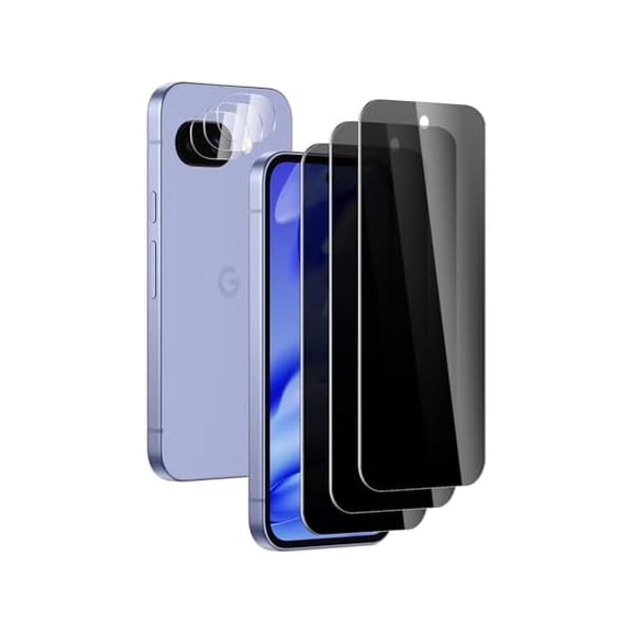 can 3 Pack Privacy Screen Protector for Google pixel 9A with 3 Pack Camera Lens Protector, 9H Hardness Double Shatterproof Anti-Spy Tempered Glass Film, Easy Installation