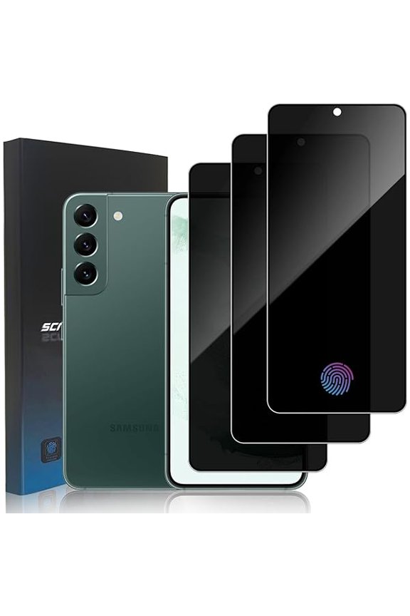 can 3 Pack Privacy Screen Protector for Samsung Galaxy S22, 9H Hardness Tempered Glass Protective Film for Galaxy S22 5G 6.1 Inch, Support Fingerprint Unlock, Anti-Fingerprint, Anti-Oil