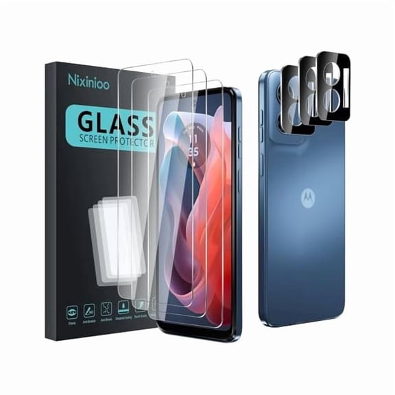 can 3 Pack Tempered Glass Screen Protector for Motorola Moto G play 5G 2024 + 3 Pack Camera Lens Protector, Anti-Fingerprint, 9H Hardness, ScratchResistant, Easy to install, Case Friendly
