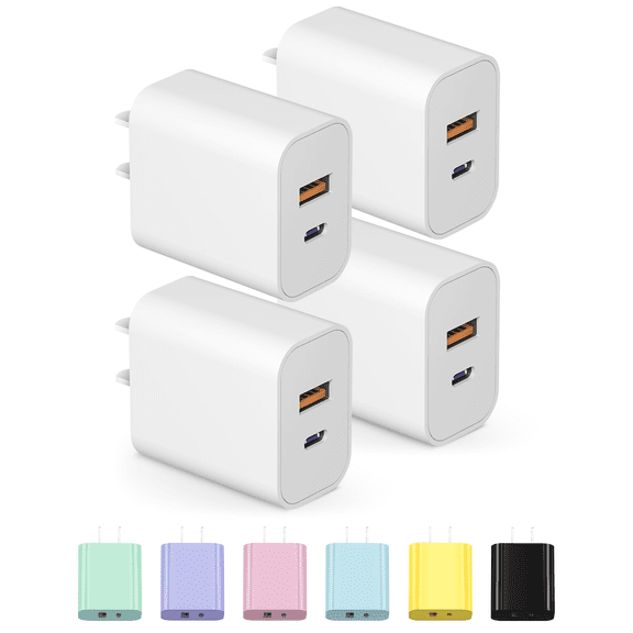 can 4 Pack 20W USB C Fast Charger Block, Type C Wall Charger Plug Compatible with iPhone 17 16 15 14 13 12 Series, Samsung Android Phones