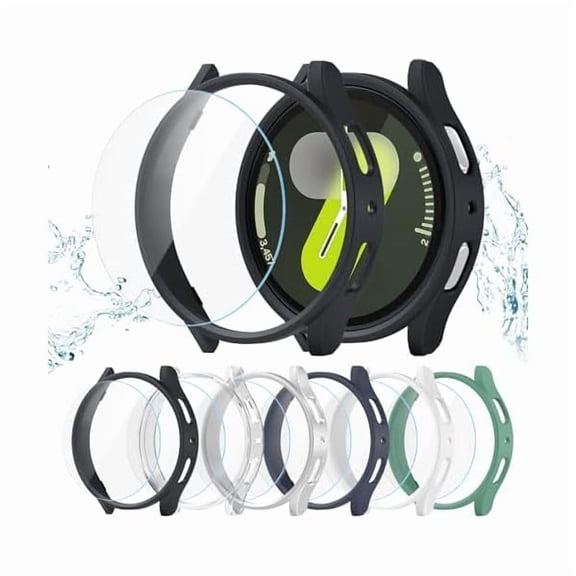 can 6+6 Pack for Samsung Galaxy Watch 7 44mm Screen Protector Case, Hard PC Bumper + HD Anti-Fog Tempered Glass Protective Film, Waterproof Face Cover Set for Galaxy Watch 7 44mm Accessories