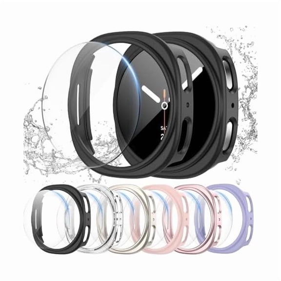 can [6+6Pack] for Samsung Galaxy Watch 8 44mm Screen Protector Case, Hard PC Bumper + HD Anti-Fog Tempered Glass Protective Film, Waterproof Face Cover Set for Galaxy Watch 8 44mm Accessories
