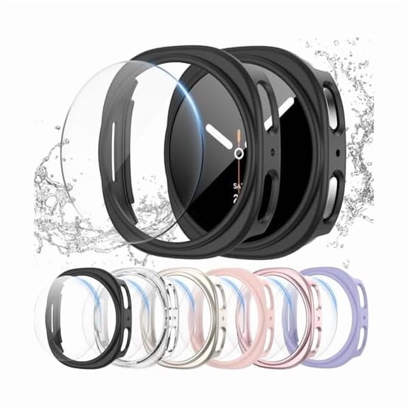 can [6+6Pack] for Samsung Galaxy Watch 8 44mm Screen Protector Case, Hard PC Bumper + HD Anti-Fog Tempered Glass Protective Film, Waterproof Face Cover Set for Galaxy Watch 8 44mm Accessories