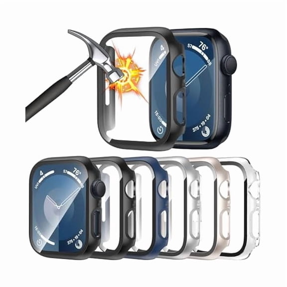 can [6 Pack] Case for Apple Watch Series 11/10 46mm Screen Protector with Ultra-Thin Tempered Glass, Full Coverage Anti-Scratch Hard Face Cover for iWatch 46 mm