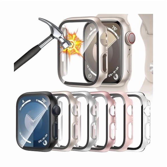 can [6 Pack] Case for Apple Watch Series 3/2/1 38mm Screen Protector with Ultra-Thin Tempered Glass, Full Coverage Anti-Scratch Hard Face Cover for iWatch 38 mm