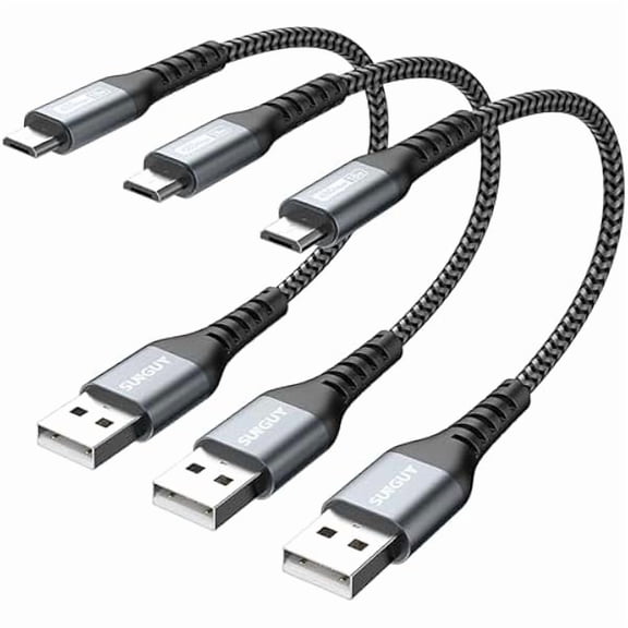 can 6 inch Short Micro USB Cable 3Pack, 0.5FT USB to Micro USB Nylon Braided Fast Charging and Data Transfer Cord for Samsung Galaxy S7 Edge S6, Power Bank, Android Phone, PS4