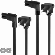 can Angled 2-Slot Non-Polarized Angle Power Cord 2 FT 2-Pack, 90 Degree L-Shaped TV Power Cord, IEC320 C7 to NEMA 1-15P, 2 Prong Replacement Cable, Figure 8, Black, 2 Pack