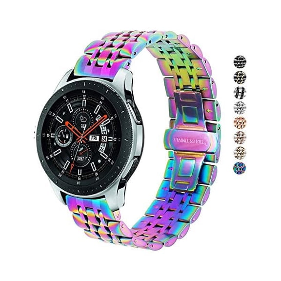 can Band Compatible with Samsung Gear S3 / Galaxy Watch 46mm / Galaxy Watch 3 45mm, 22mm 7-Rows Stainless Steel Metal Replacement Strap for Huawei Watch 3/3 Pro / GT3 46mm (Rainbow)