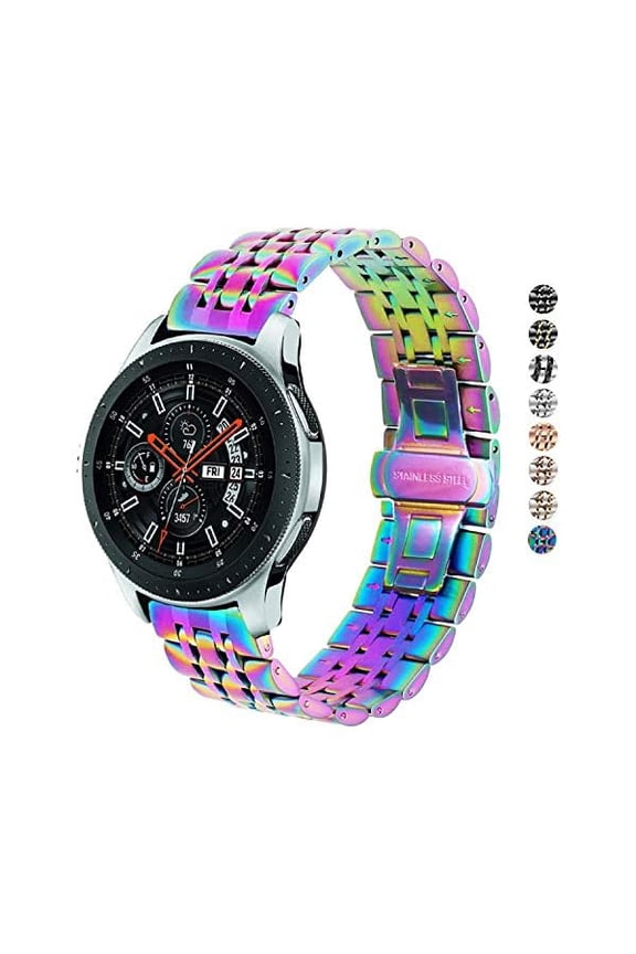 can Band Compatible with Samsung Gear S3 / Galaxy Watch 46mm / Galaxy Watch 3 45mm, 22mm 7-Rows Stainless Steel Metal Replacement Strap for Huawei Watch 3/3 Pro / GT3 46mm (Rainbow)