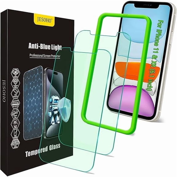 can Blue Light Screen Protector for iPhone 11, iPhone XR (6.1") HD Anti Blue Light Blocking Tempered Glass Film, Eye Protection,Case Friendly, No Bubbles, with Easy Installation Kit, 2 Pack