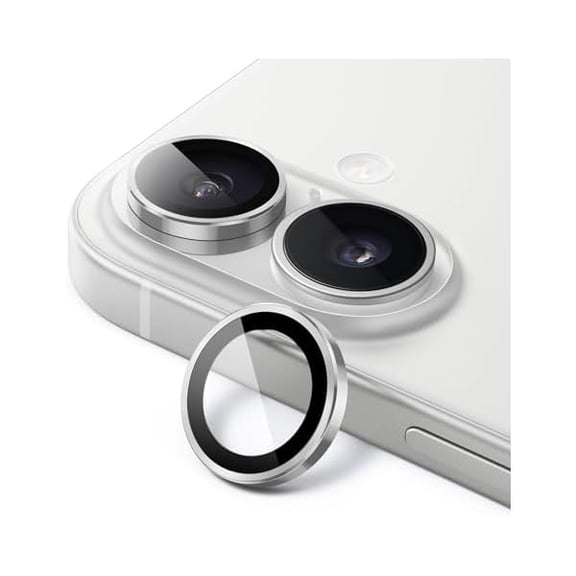 can Camera Lens Protector for iPhone 16 6.1-Inch and iPhone 16 Plus 6.7-Inch, 9H Tempered Glass Metal Individual Ring Cover, HD Clear, 1 Set (White)