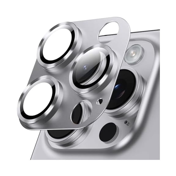 can Camera Lens Protector for iPhone 16 Pro/iPhone 16 Pro Max Metal Tempered Glass Lens Film Cover, Strong Adhesion, 9H Hardness Anti-Scratch Rear Camera Lens Cover -White Titanium