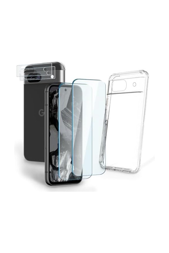 can Cell Phone Screen Protector (4+1Pack) Compatible for Google Pixel 8A, Tempered Glass Film Anti-Scratch High Definition and Soft TPU Protective Case, Transparent white