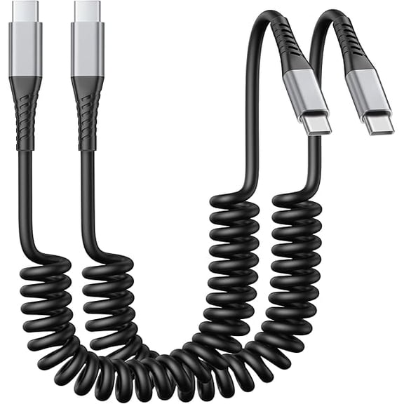 can Coiled USB C to USB C Cable 3FT, 2Pack Retractable Car Charger Cord Type C to C Cable Fast Charging for iPhone 17 16 15 Pro Max, iPad, MacBook, Samsung Galaxy S23 S24, USBC to USBC Cables for Car