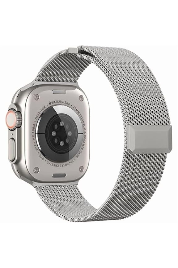 can Compatible with Apple Watch Band 44mm 45mm 46mm Series 10 11 49mm, Stainless Steel Mesh Loop Magnetic Clasp Bands for iWatch Series 9 8 7 6 5 4 Ultra SE3 2 Women Men - 49/46/45/44mm Titanium