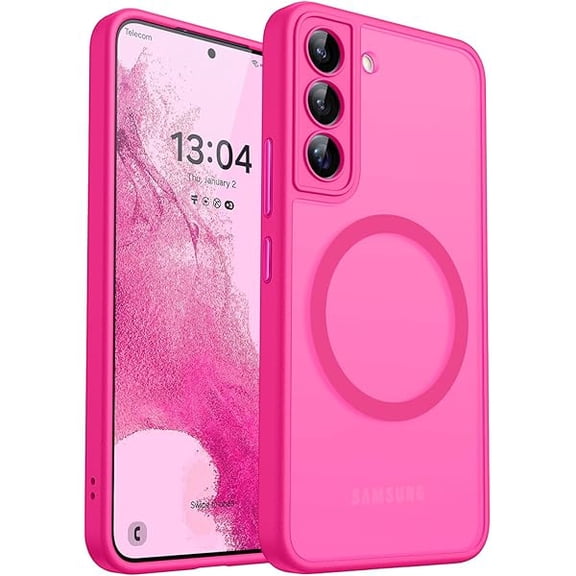 can Designed for Samsung Galaxy S22 Case [Full Camera Protection] [Compatible with MagSafe] Translucent Matte Shockproof Protective Phone Cover 6.1 Inch - Hot Pink