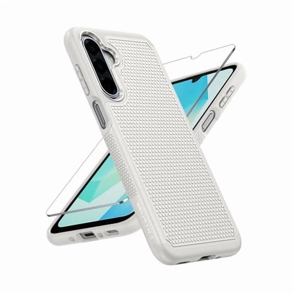 can for Galaxy A17/A16 5G Phone Case - Samsung A17 Military Grade Drop Protection, 14ft Drop Tested, Screen Protector Included, Anti-Slip Textured, TPU+PC Dual Layer Shockproof Cover (Off-White)