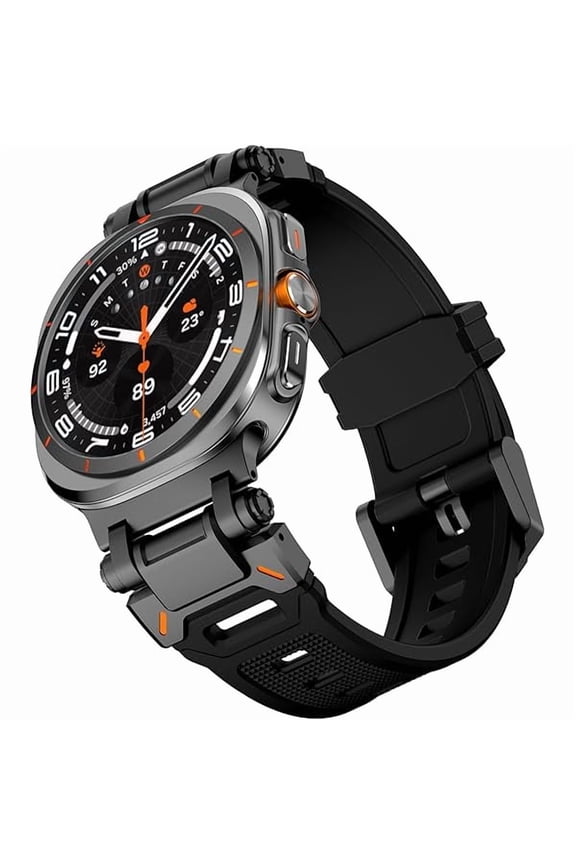 can for Galaxy Watch 8/8 Classic/Watch Ultra Bands 47mm 40/44/46mm Samsung Men Silicone Rubber Sport Bands Rugged Durable Armor Military Band with Stainless Steel Metal Connector