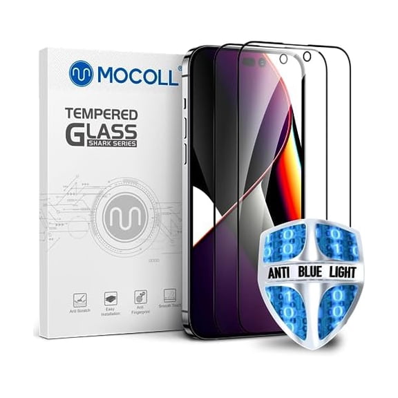can MOCOLL Blue Light Screen Protector for iPhone 14 Pro 6.1" Eye Protection Tempered Glass, 9H Hardness, HD Clarity, Anti-Fingerprint, Bubble-Free Easy Installation