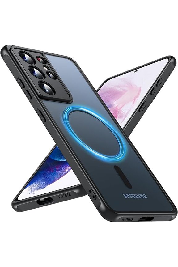 can Magnetic for Samsung Galaxy S21 Ultra Phone Case, Compatible with Magsafe, Shockproof Military Grade Drop Protection, Translucent Matte Slim Rugged Cover Shockproof Case for S21 Ultra, Black