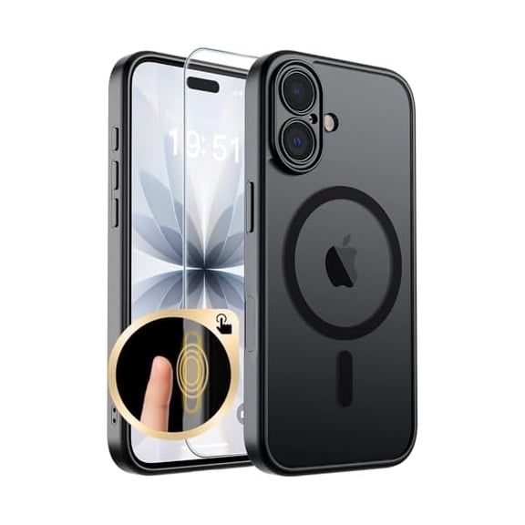 can Magnetic for iPhone 17 Case with Camera Control Button,[Full Camera Protection][1+Tempered Glass Screen Protector] Slim Translucent Matte Shockproof Phone Cover,Black