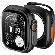 can Metal Case Screen Protector Cover for Apple Watch Ultra 3/Ultra 2/Ultra 49mm, W3 Rugged Bumper Thin Frame + 9H Tempered Glass Film + Ceramic-Like Back Cover, [Stylish] [Waterproof], Matte Black