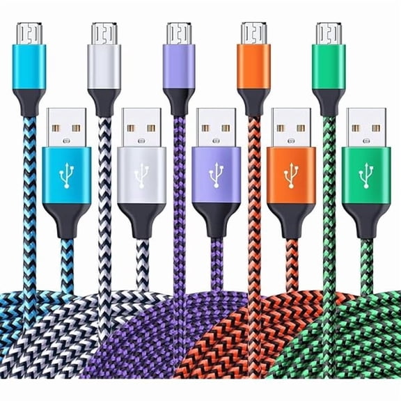 can Micro USB Cable, 5-Pack 6ft High Speed Nylon Braided Android Charging Cables for Samsung Galaxy J8/J7/S7/S6/Edge/Note 5 4, PS4, Motorola, HTC, LG Android Tablets and More USB to Micro USB Cords