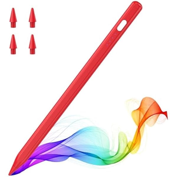 can Pencil for iPad (A16) 11th 10th Gen, Stylus Pen for 2018-2025 Apple iPad 11/10/9/8/7/6/A16, Mini 7/6/5, Air M3/M2 11"/13"/5/4/3, Pro M4 13"/12.9"/11" Tilt Sensitivity, USB-C Fast Charging, Red