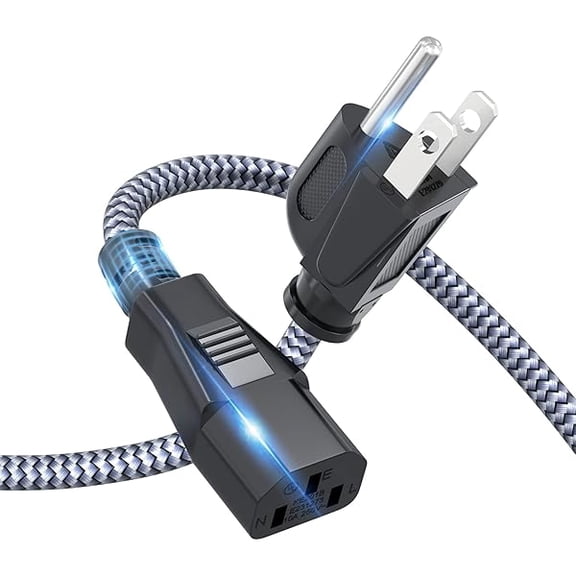 can Power Cord, 3 Prong AC Power Cable 3.3FT/1m Nylon Braided Replacement 3 Pin Power Cord UL Certified for Computer, TV, Monitor, Printer, PC, Projector, Power Supply Cable