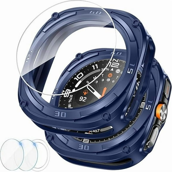 can Rugged Bezel Case for Samsung Galaxy Watch Ultra Screen Protector 2025 47mm - Soft TPU Bumper Face Cover + 2 Tempered Glass Film for Galaxy Watch 7 Ultra / 8 Ultra Accessories