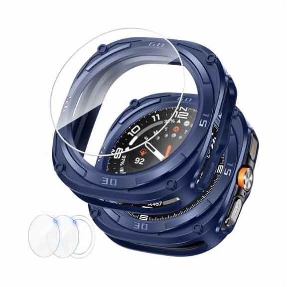 can Rugged Bezel Case for Samsung Galaxy Watch Ultra Screen Protector 2025 47mm - Soft TPU Bumper Face Cover + 2 Tempered Glass Film for Galaxy Watch 7 Ultra / 8 Ultra Accessories