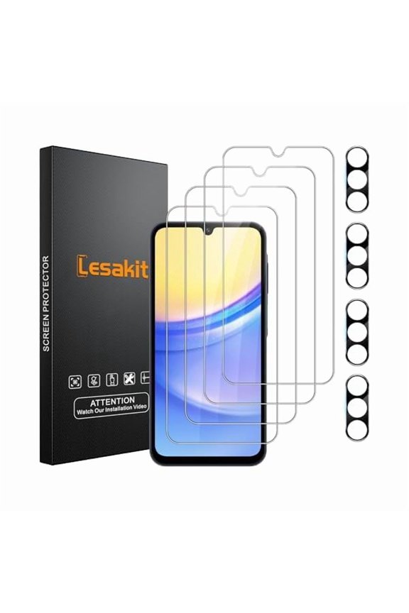 can Samsung Galaxy A15 5G Screen Protector - 4 Pack Tempered Glass with 4 Pack Camera Lens Protector, 9H Hardness Anti-Fingerprint Case Friendly Bubble Free